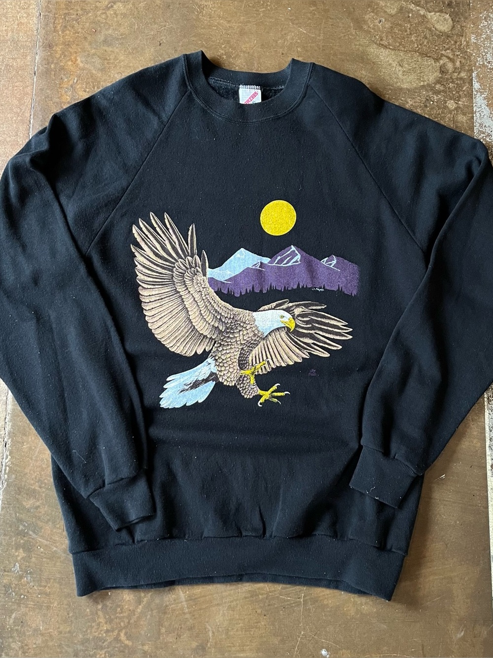 Vintage 80s Black Nature Eagle Graphic Raglan Cut Sweatshirt Crewneck USA Made